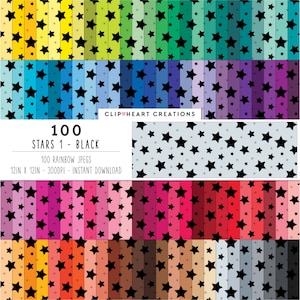 100 Star Patterns Digital Papers, Commercial Use Seamless Stars Digital Paper Pack, Confetti Star Pattern Scrapbooking Planner Papers