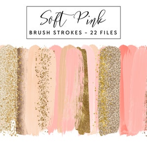 Soft Pink & Gold Brush Strokes Clip Art, Gold Brush Strokes Clipart Paint Strokes, Commercial Use Instant Download Glitter Brush Strokes
