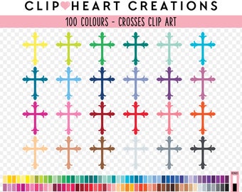 100 Cross Clip Art, Commercial Use Instant Download PNG Rainbow Crosses Digital Clip Art, Christian Religious Scrapbooking Planner Clipart