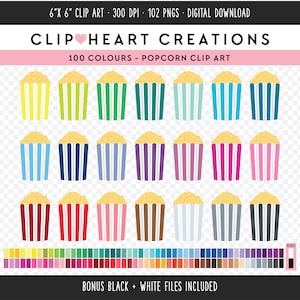 100 Popcorn Clip Art, Commercial Use Instant Download PNG Digital Popcorn Clip Art, Popcorn Planner Clip Art