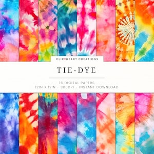 Tie-Dye Digital Papers, Seamless Commercial Use Instant Download Tie-Dye Retro Digital Scrapbooking Papers