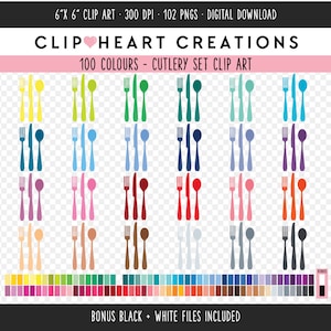 100 Cutlery Set Digital Clip Art, Commercial Use Instant Download PNG Cutlery Set Digital Clip Art, Rainbow Cutlery Planner Clipart