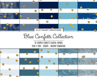 Blue Confetti Sparkle Digital Papers, Commercial Use Instant Download 10 Glitter Foil Blue Digital Paper Pack, Glitter Planner Papers
