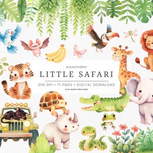 Little Safari Animals PNG Clipart | Jungle Wildlife Digital Download | Baby Shower Safari Animals for Kids Party, Nursery Decor