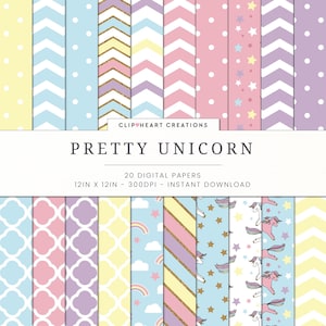 Unicorn Digital Paper Pack, Commercial Use Instant Download Glitter Unicorn Digital Papers, Unicorn Planner Scrapbooking Digital Papers