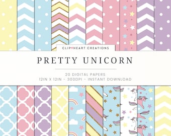Unicorn Digital Paper Pack, Commercial Use Instant Download Glitter Unicorn Digital Papers, Unicorn Planner Scrapbooking Digital Papers