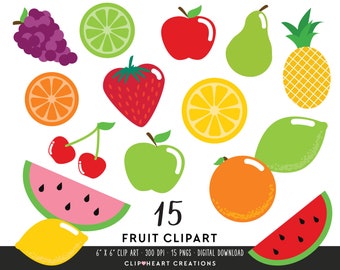Fruit Digital Clip Art, Commercial Use Instant Download PNG Fruits Digital Clip Art, Fruit Digital Clipart Planner Sticker Graphics