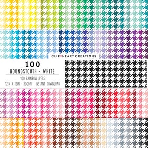 100 Houndstooth Digital Papers, Commercial Use Seamless White Houndstooth Pattern Digital Paper Pack