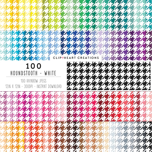 100 Houndstooth Digital Papers, Commercial Use Seamless White Houndstooth Pattern Digital Paper Pack
