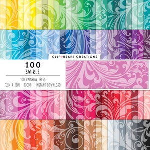 100 Swirl Muster digitale Papiere, kommerzielle Nutzung Sofortiger Download Rainbow Swirl Digital Paper Pack, getönte Swirl Scrapbooking Planner Papier