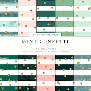 Mint Confetti Sparkle Digital Papers, Commercial Use Instant Download 10 Glitter Foil Green Digital Paper Pack, Glitter Planner Papers
