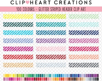 100 Glitter Stripes Header Clip Art, Commercial Use Instant Download Planner Headers Digital Clipart, Rainbow Glitter Planner Clip Art