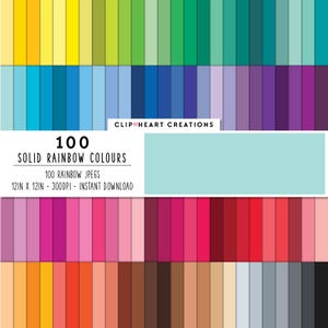 100 Solid Color Paper, Commercial Use Instant Dowload Rainbow Colour Digital Papers, Solid Color Digital Papers
