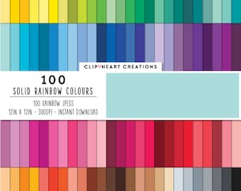 100 papel de color sólido, descarga instantánea de uso comercial Papeles digitales de color arcoíris, papeles digitales de color sólido