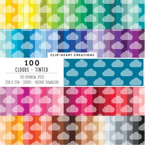 100 wolken digitale papieren, commercieel gebruik naadloos getint wolkenpatroon digitaal papierpakket, Rainbow Clouds planner digitaal papier