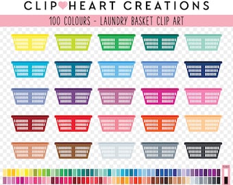 100 Laundry Basket Clip Art, Commercial Use Instant Download Ironing Basket Digital Clip Art, Rainbow Basket Scrapbooking Planner Clipart