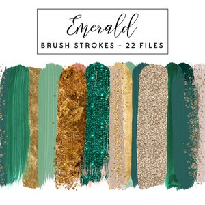 Emerald penseelstreken illustraties, gouden penseelstreken clipart verfstreken, commercieel gebruik Instant Download groene glitter penseelstreken