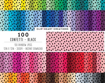 100 Confetti Digital Paper Pack, Commercial Use Seamless Black Party Confetti Pattern Digital Papers, Confetti Planner Papers