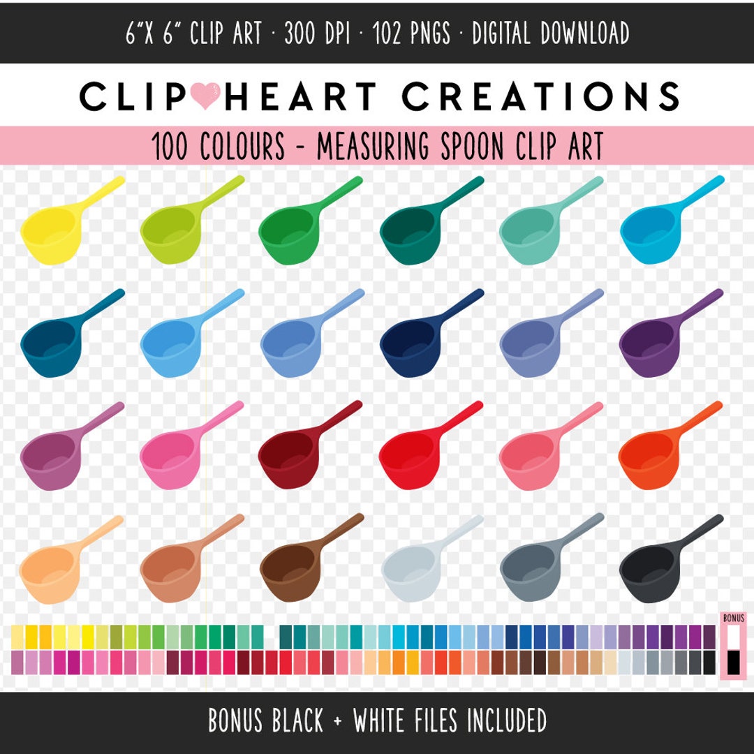 100 Measuring Spoon Digital Clip Art, Commercial Use Instant Download ...