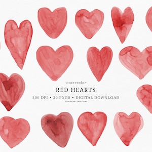 Red Watercolor Hearts Clip Art, Commercial Use Instant Download PNG Handpainted Watercolour Hearts Digital Clip Art, Hearts Planner Clipart