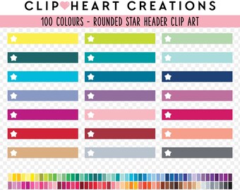 100 Star Header Clip Art, Commercial Use Instant Download Planner Headers Digital Clipart, Rainbow Header Scrapbooking Planner Clip Art
