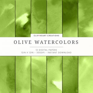 Green Watercolor Digital Papers, Commercial Use Instant Download Watercolour Digital Paper, Olive Green Digital Paper, Watercolor Paper