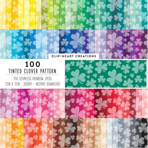 100 Klaver Patroon Digitaal Papier, Commercieel Gebruik Naadloze Shamrock Digitale Papieren, Getinte Klaver Patroon Planner Digitaal Papier Pack