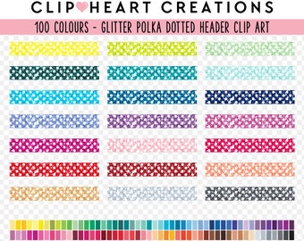 100 Glitter Polka Dot Header Clip Art, Commercial Use Instant Download Planner Headers Digital Clipart, Rainbow Glitter Planner Clip Art