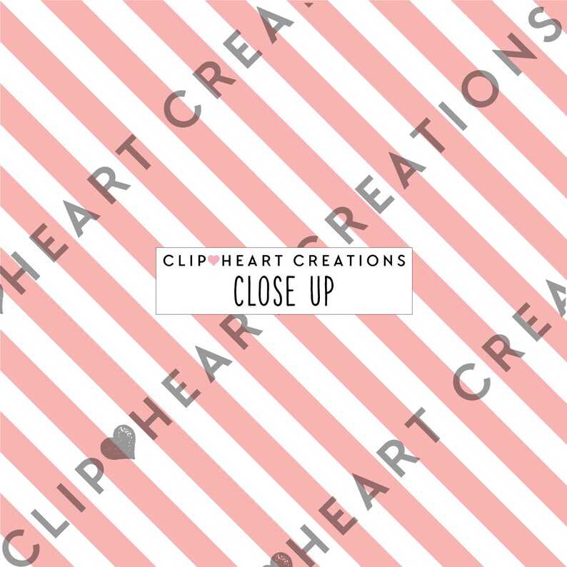 K&ouml;nnte beinhalten: Rosa-wei&szlig;er diagonaler Streifenhintergrund mit dem Text "Clip Heart Creations Close Up" in Grau.