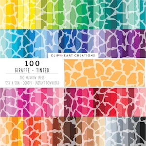 Confezione da 100 carte digitali con stampa giraffa, carte digitali con motivo giraffa senza cuciture per uso commerciale, giraffa colorata arcobaleno