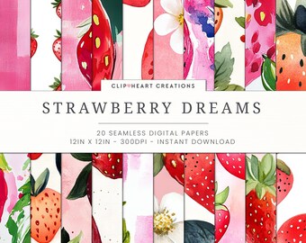Strawberry Digital Paper Pack: Seamless Summer Designs (Digital Download)