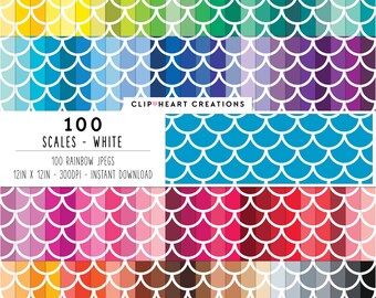 100 Fish Scales Digital Papers, Commercial Use Seamless Rainbow Fish Scales Digital Paper Pack, Mermaid Scales Planner Digital Paper