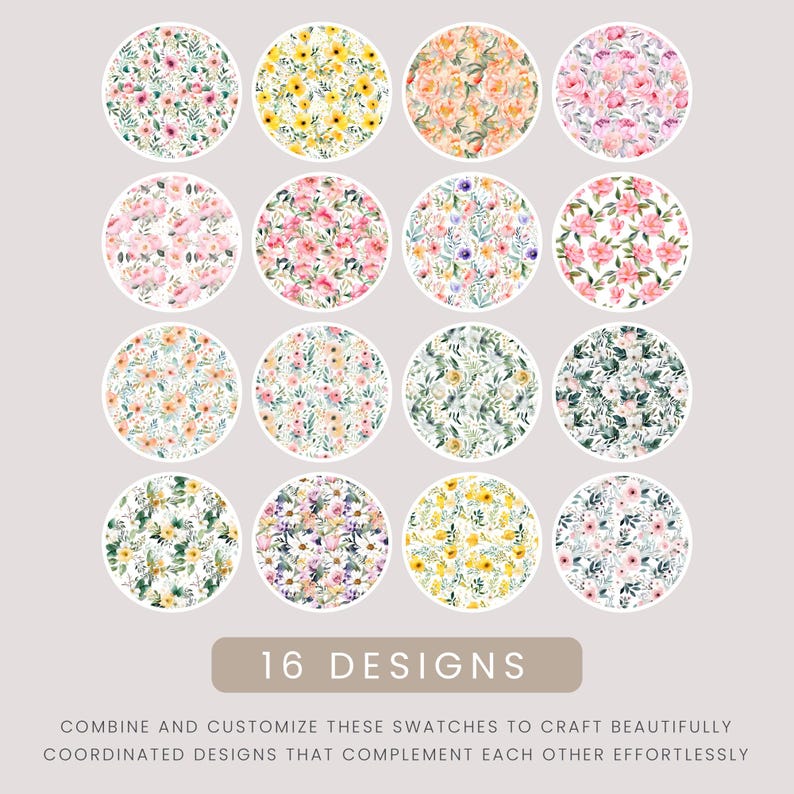 Spring Florals Watercolor Flowers Digital Papers, Seamless Commercial Use Instant Download Spring Flowers Digital Scrapbooking Papers image 2