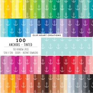 100 ankers digitaal papier, commercieel gebruik Instant Download naadloze nautische ankers digitale papers, getinte ankers nautische planner papers