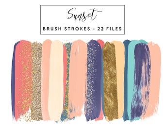 Sunset Brush Strokes Clip Art, Gold Brush Strokes Clipart Paint Strokes, Commercial Use Instant Download Pink Glitter Brush Strokes