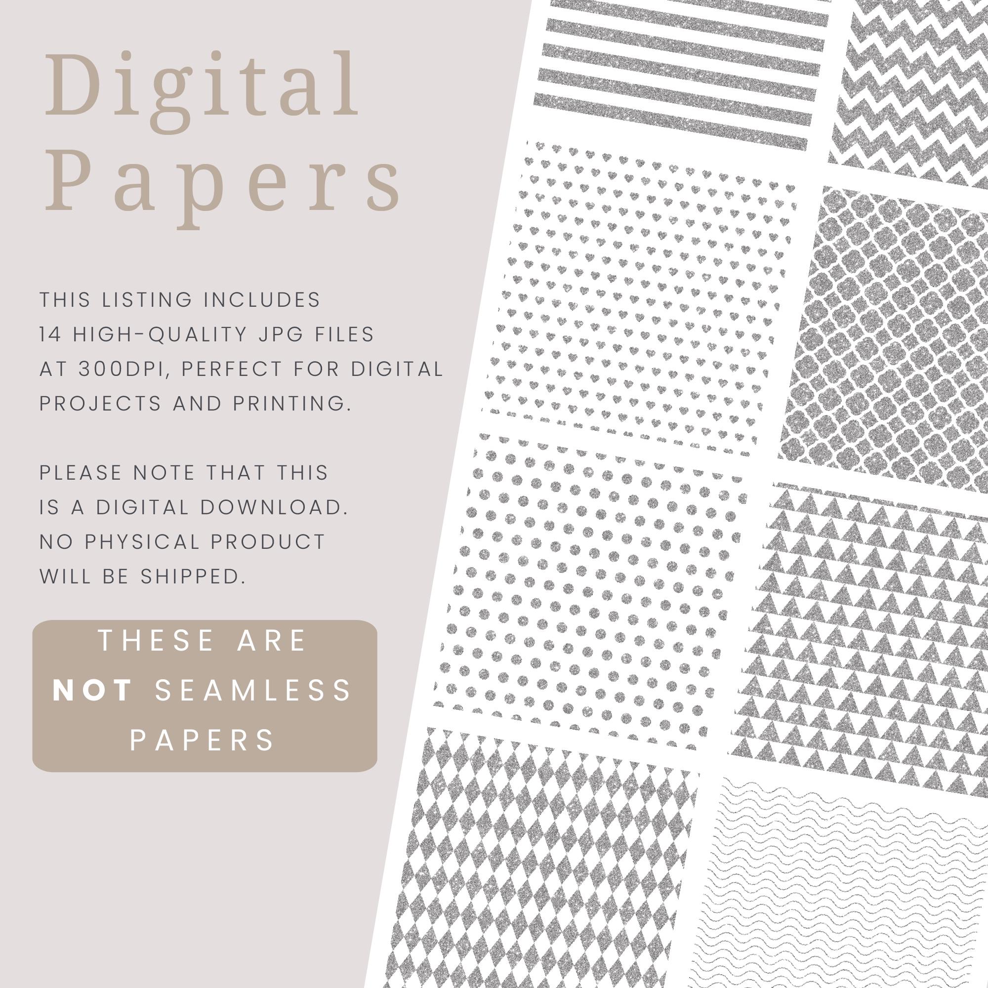 14 Silver and White Glitter Pattern Digital Papers, Commercial Use ...