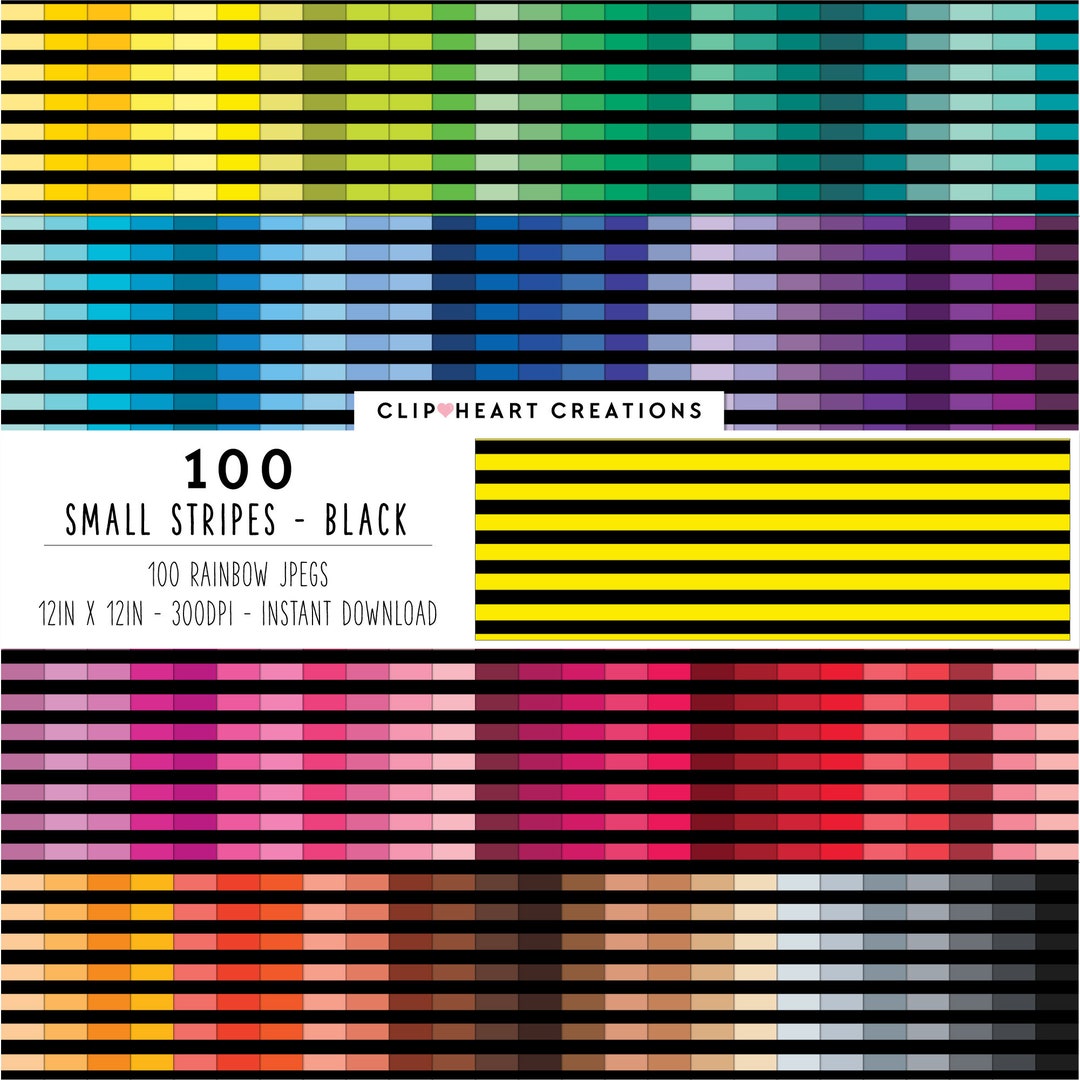 100 Stripes Digital Paper Pack, Commercial Use Seamless Black Small ...