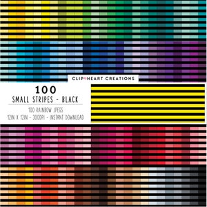 100 Stripes Digital Paper Pack, Commercial Use Seamless Black Small Striped Pattern Digital Papers, Black Striped Planner Paper
