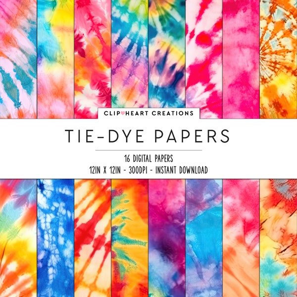 Tie-Dye Digital Papers, Seamless Commercial Use Instant Download Tie-Dye Retro Digital Scrapbooking Papers