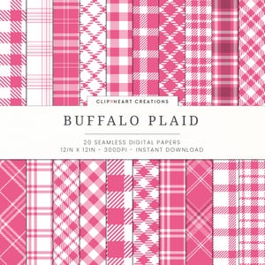 Pink Buffalo Plaid Digital Paper Set, Seamless Lumberjack Plaid Papers, Personal & Commercial Use Buffalo Check Papers, Tartan, Checkered