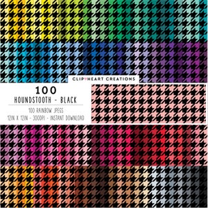 100 Houndstooth Digital Paper, Commercial Use Seamless Houndstooth Pattern Digital Papers, Black Houndstooth Planner Papers