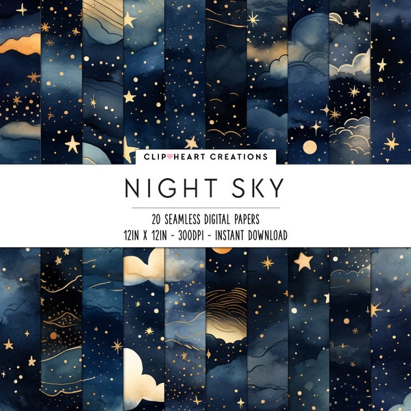 Night Sky Navy & Gold Papers, Seamless Commercial Use Instant Download  Navy Gold Stars and Moon Digital Paper, 20 Seamless Digital Papers