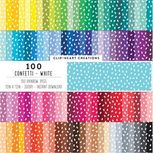 100 Confetti Digital Papers, Commercial Use Seamless White Confetti Paper Pack, Rainbow Confetti Planner Scrapbooking Papers