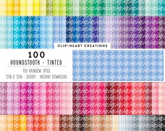 100 papel digital Houndstooth, uso comercial papeles digitales de patrón de pata de gallo teñido sin costuras, paquete de papel de pata de gallo teñido