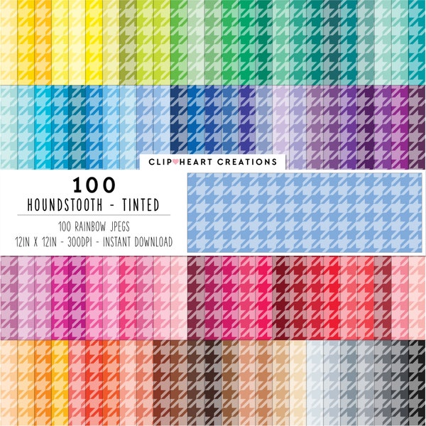 100 Houndstooth Digital Paper, Commercial Use Seamless Tinted Houndstooth Pattern Digital Papers, Tinted Houndstooth Paper Pack