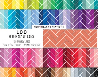 100 Herringbone Brick Digital Papers, Commercial Use Seamless Bricks Pattern Digital Paper Pack, Herringbone Pattern Planner Papers