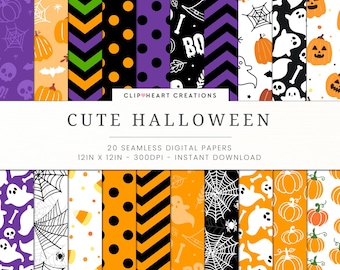 20 Halloween Themed Digital Papers, Seamless Commercial Use Instant Download Halloween Themed Digital Paper,  Halloween Backgrounds