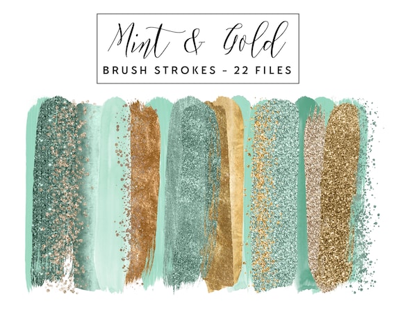 Download Mint Gold Brush Strokes Clip Art Gold Brush Strokes Clipart Paint Strokes Commercial Use Instant