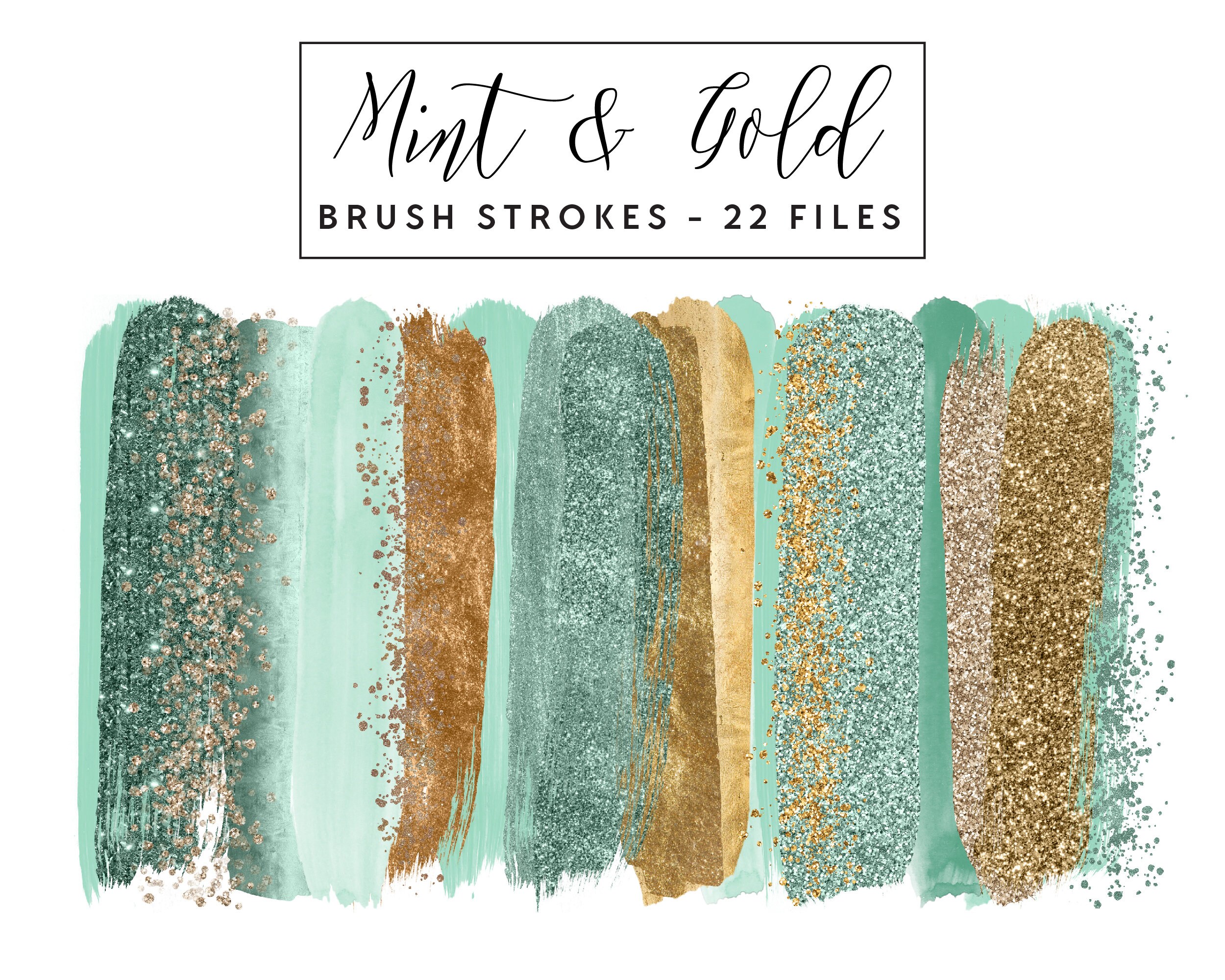 Download Mint Gold Brush Strokes Clip Art Gold Brush Strokes Clipart Paint Strokes Commercial Use Instant