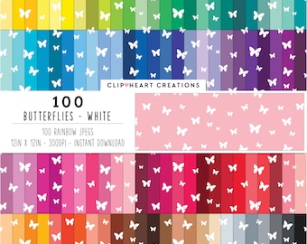 100 Butterfly Pattern Digital Papers, Commercial Use Instant Download Seamless Butterflies Digital Paper, Rainbow Butterfly Planner Papers
